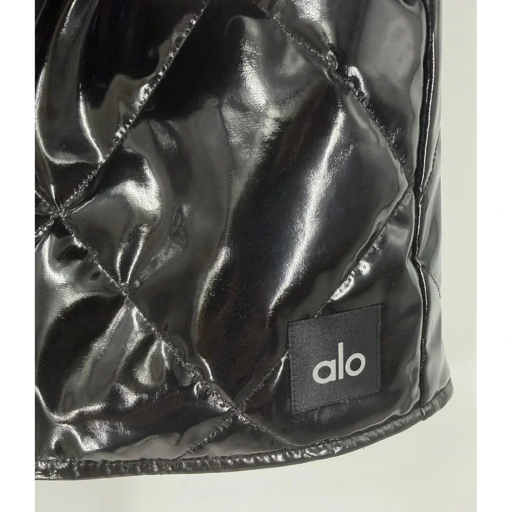 Alo Yoga Womens Quilted Puffer Mini Skirt Black High Shine Size S NEW